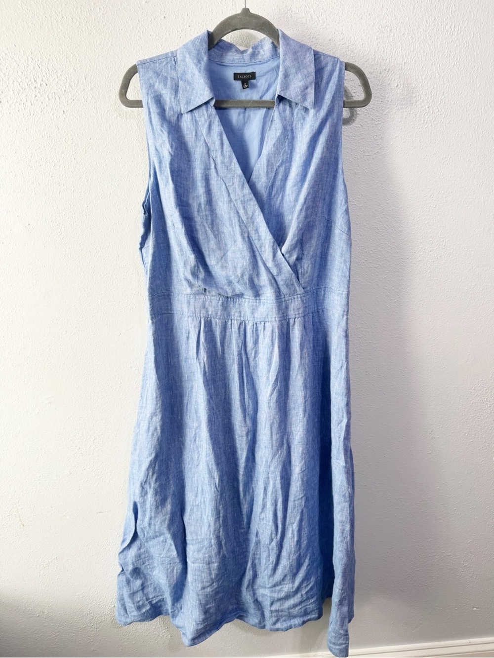 Talbots Sky Blue Sleeveless Wrap Linen Dress size 14